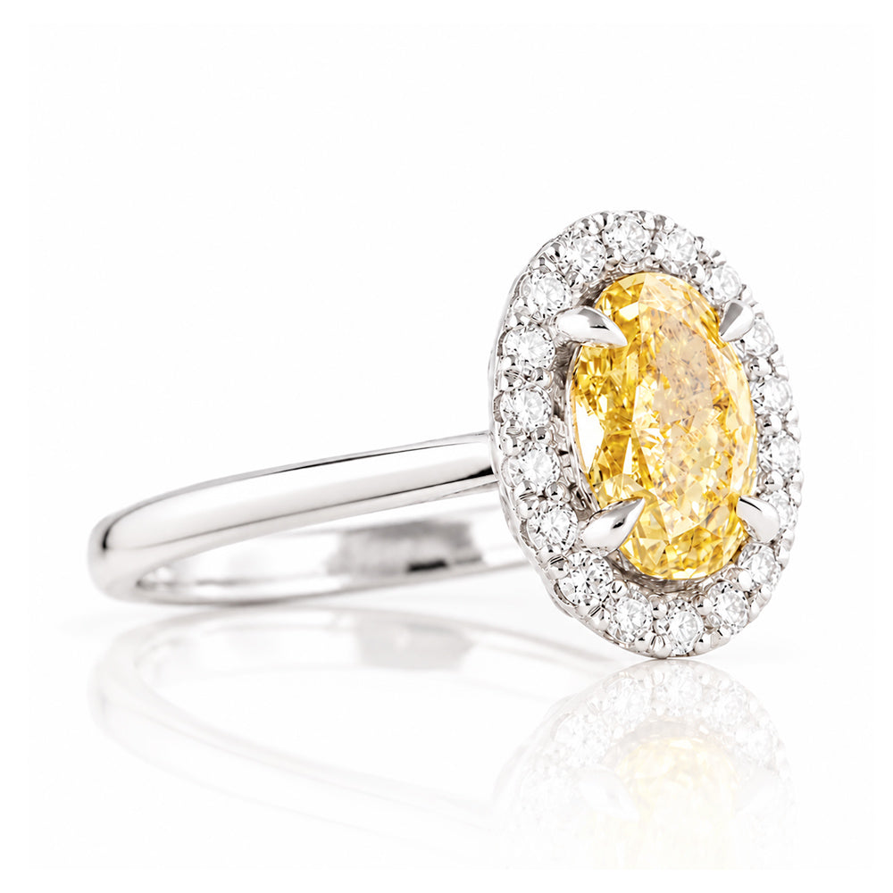 Tilana, an Oval cut Yellow Diamond Halo Engagement Ring - 1.5ct - Victoria's Jewellery