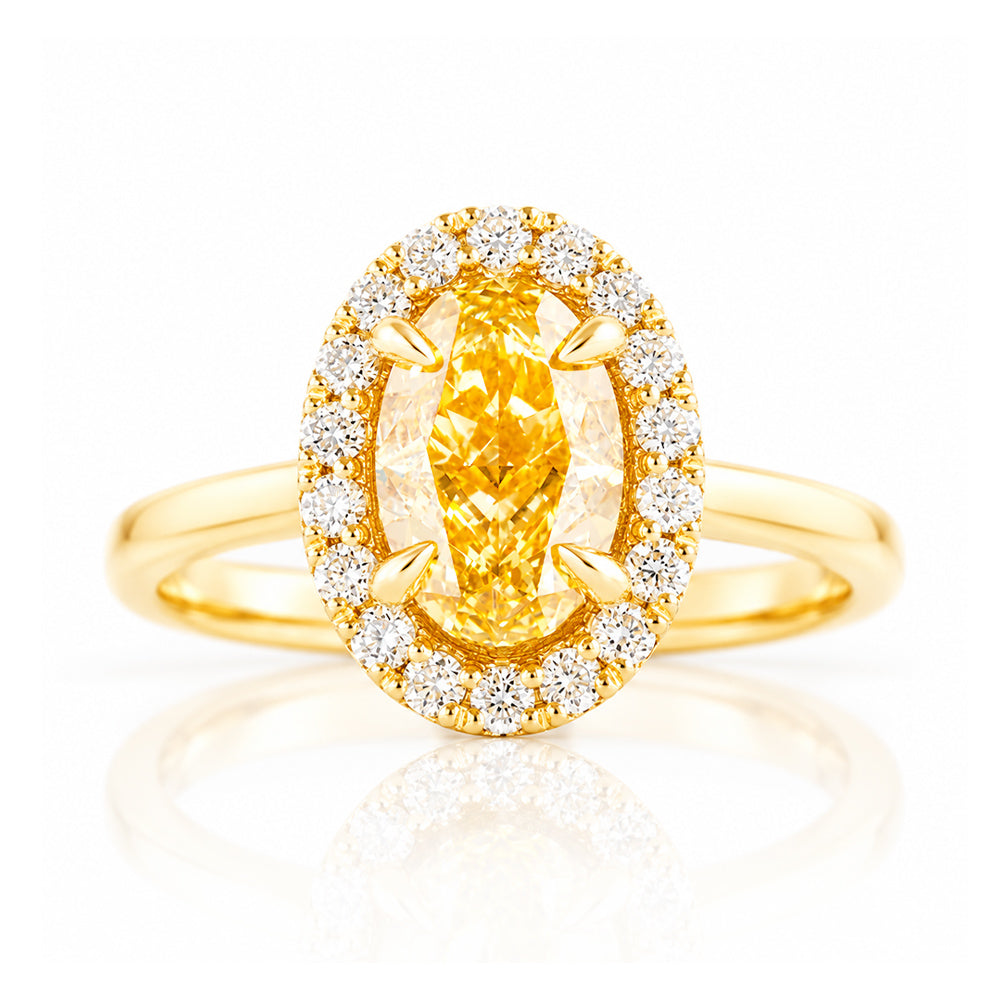 Tilana, an Oval cut Yellow Diamond Halo Engagement Ring - 1.5ct - Victoria's Jewellery