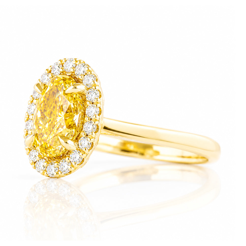 Tilana, an Oval cut Yellow Diamond Halo Engagement Ring - 1.5ct - Victoria's Jewellery