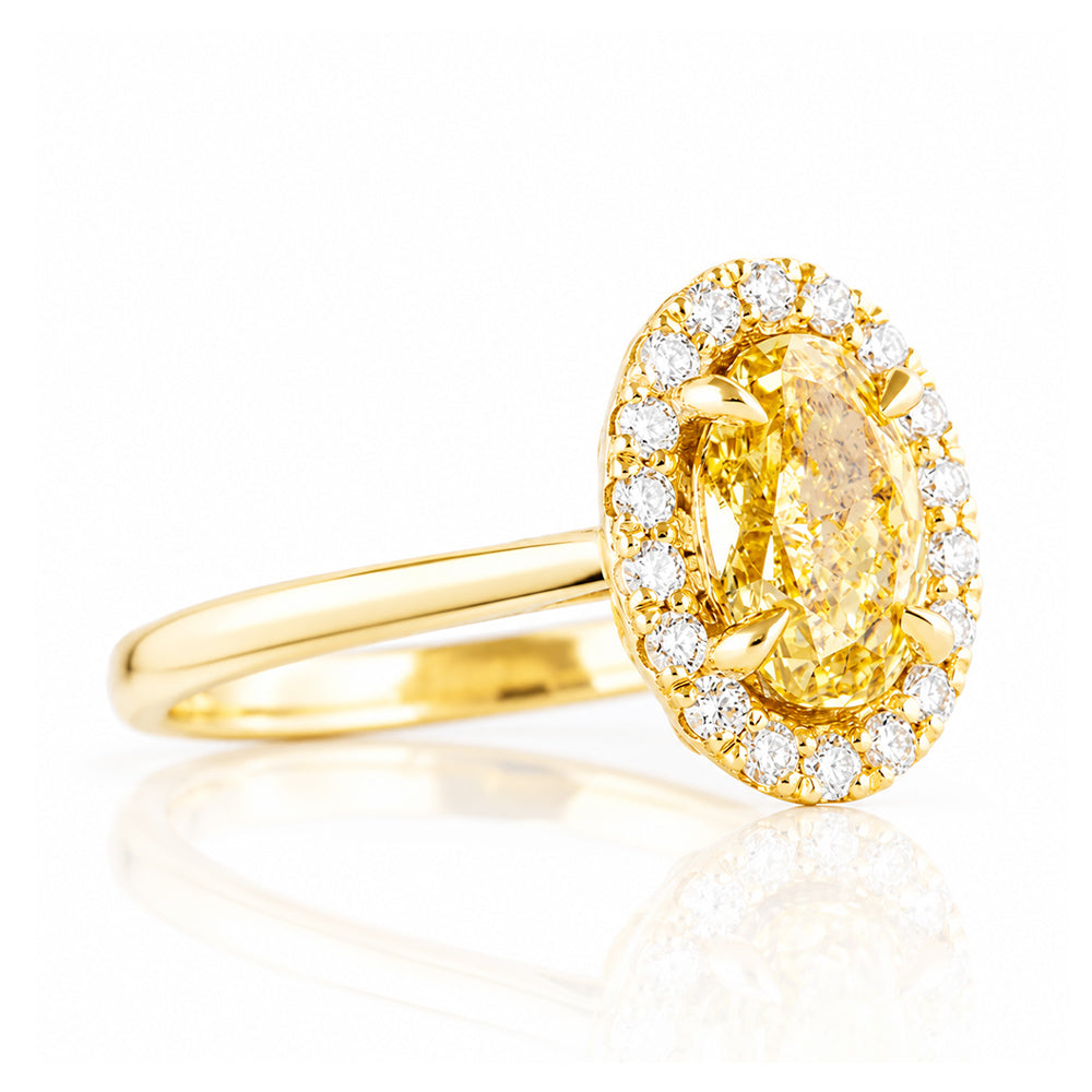Tilana, an Oval cut Yellow Diamond Halo Engagement Ring - 1.5ct - Victoria's Jewellery