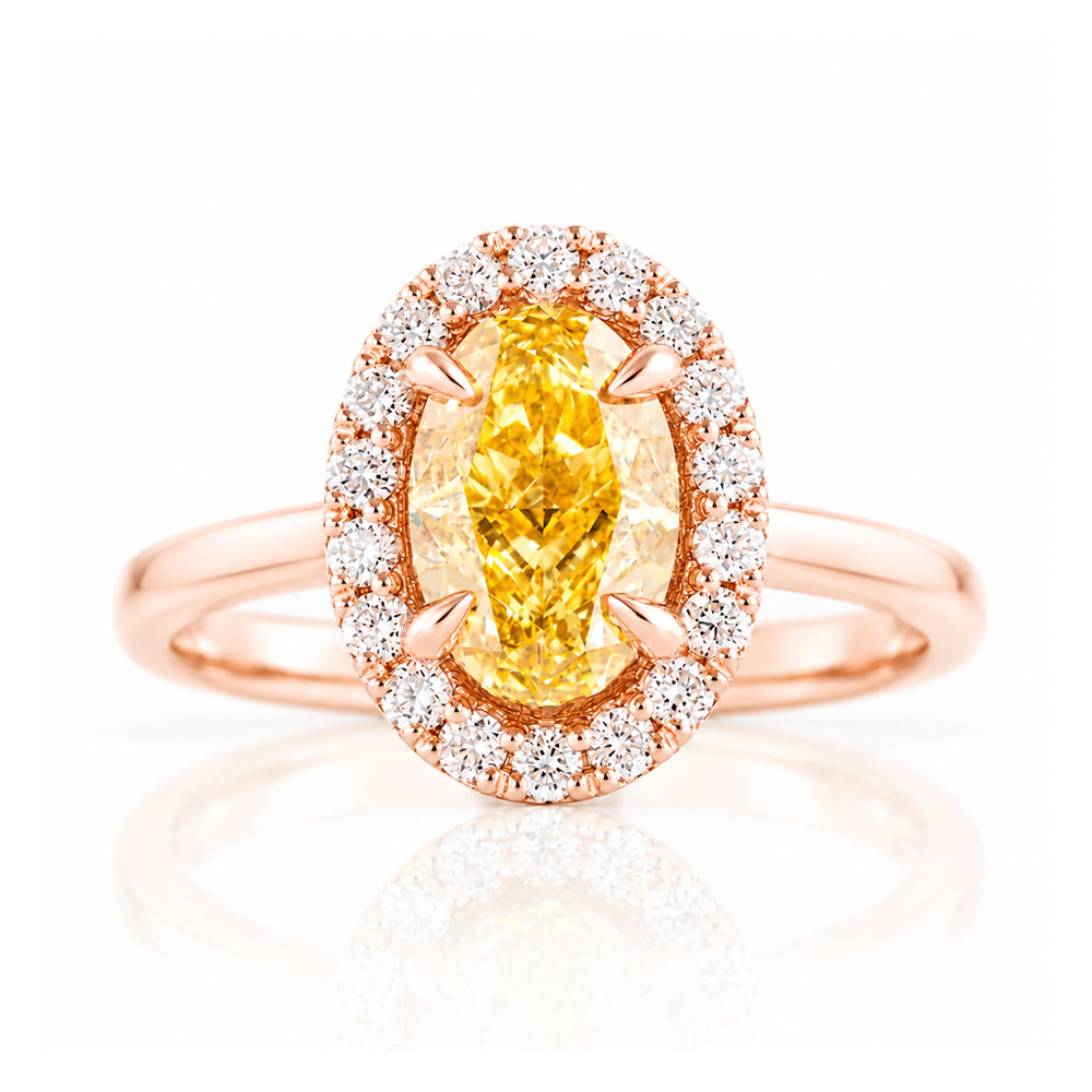 Tilana, an Oval cut Yellow Diamond Halo Engagement Ring - 1.5ct - Victoria's Jewellery