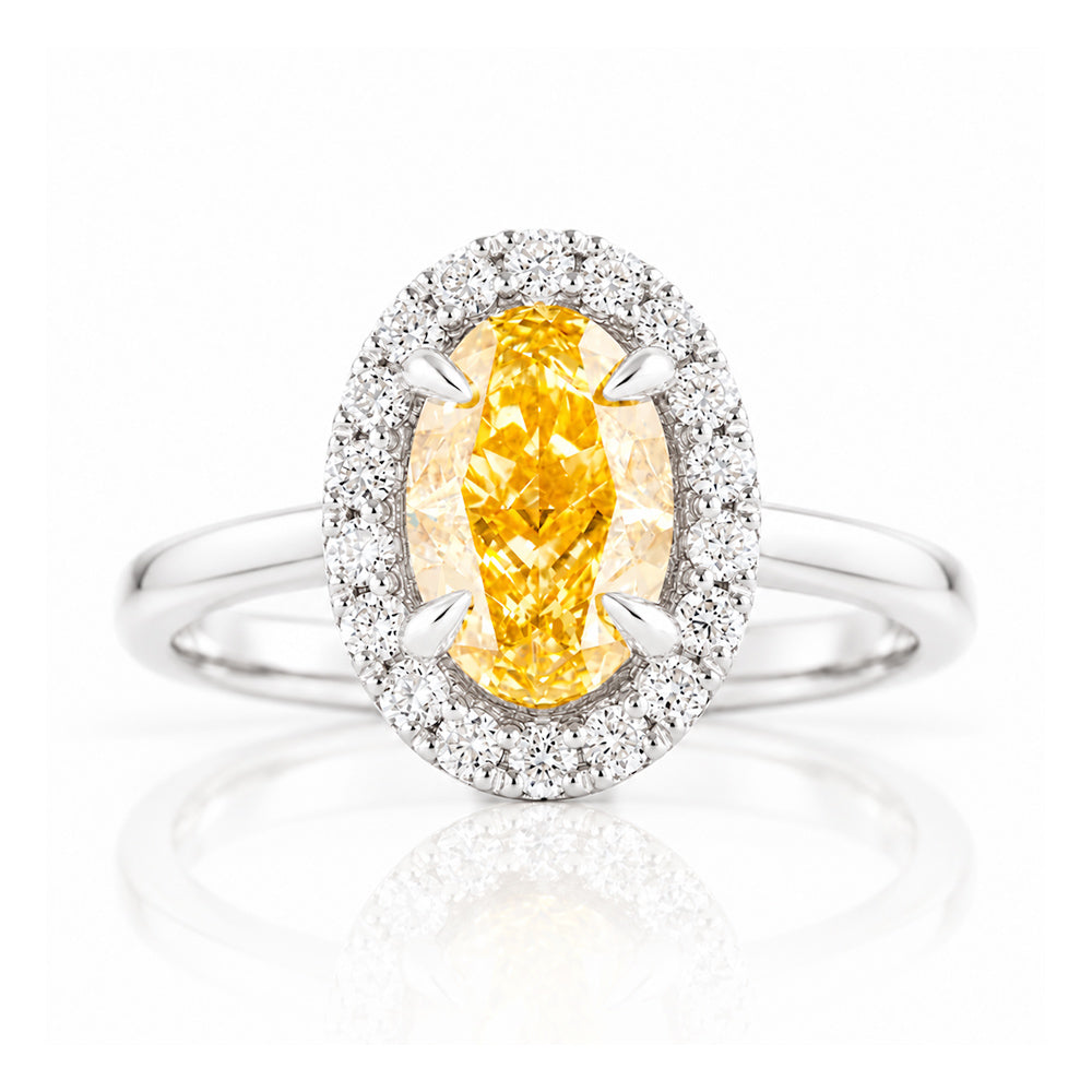 Tilana, an Oval cut Yellow Diamond Halo Engagement Ring - 1.5ct - Victoria's Jewellery
