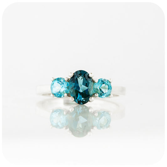 London and Swiss Blue Topaz trilogy anniversary Ring - Victoria's Jewellery
