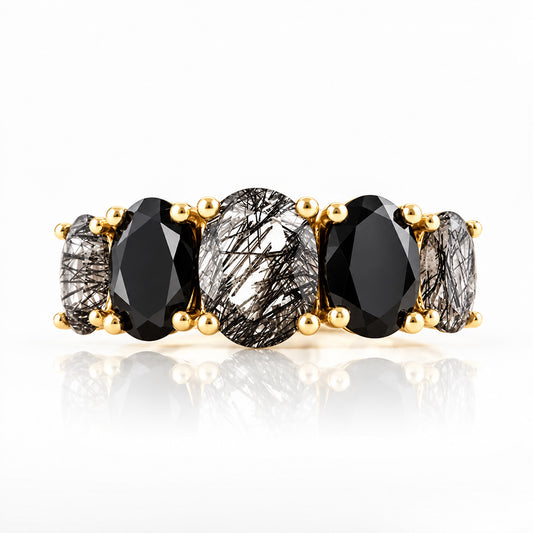 Queen, a Black Rutile and Spinel Ring - Victoria's Jewellery