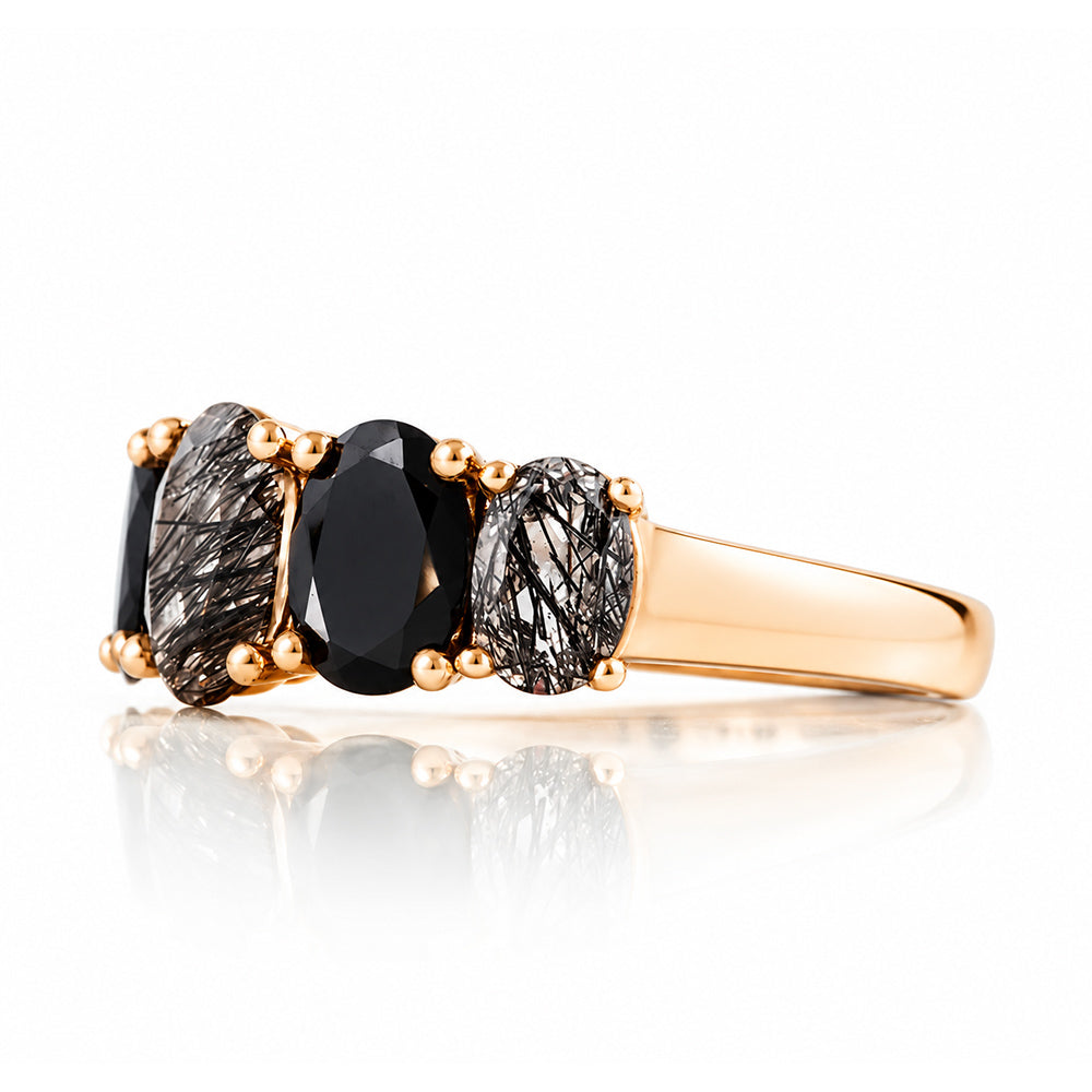 Queen, a Black Rutile and Spinel Ring - Victoria's Jewellery