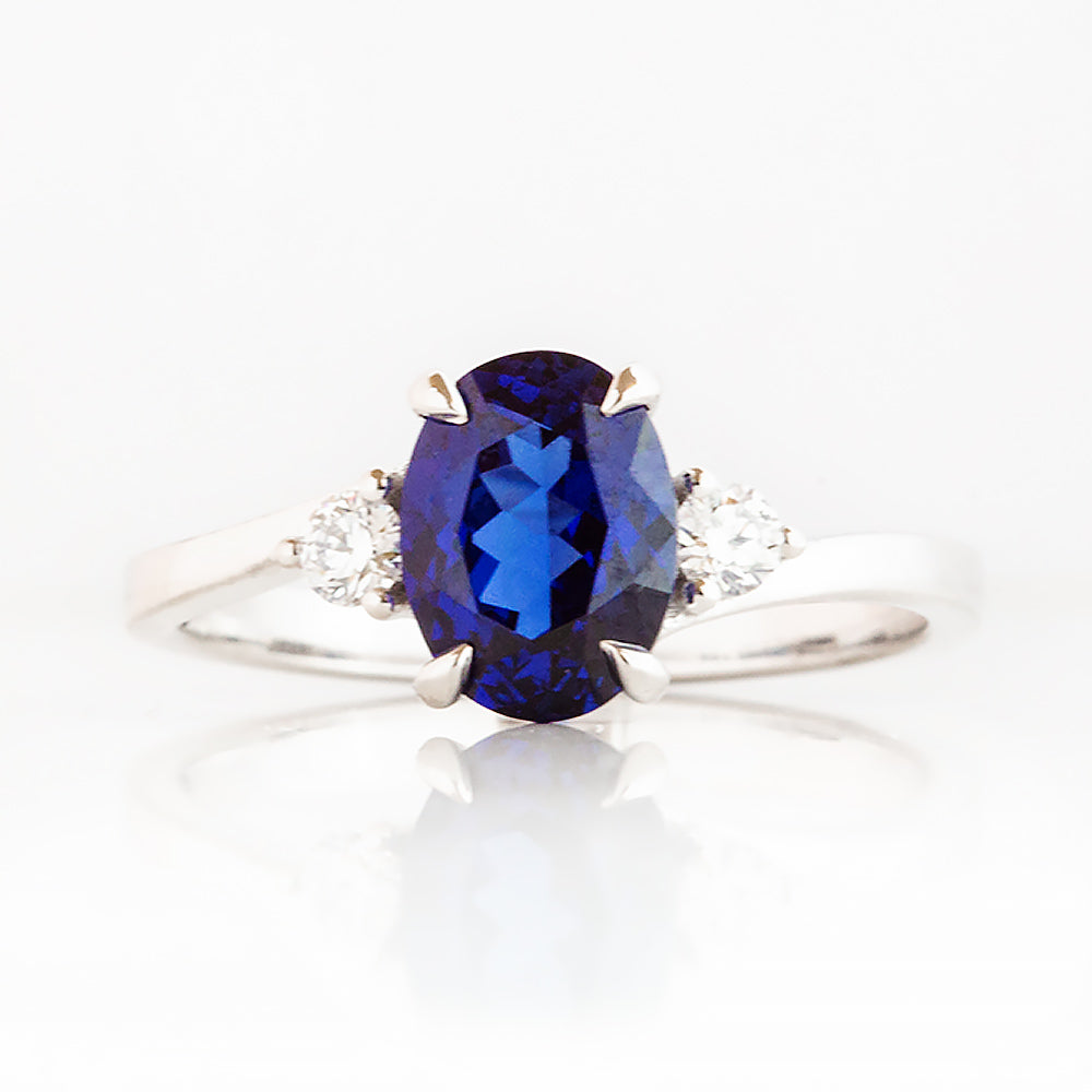 Georgie, a Blue Sapphire and Diamond Trilogy Ring - 8x6mm