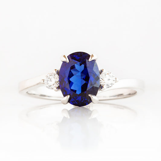 Georgie, a Blue Sapphire and Diamond Trilogy Ring - 8x6mm