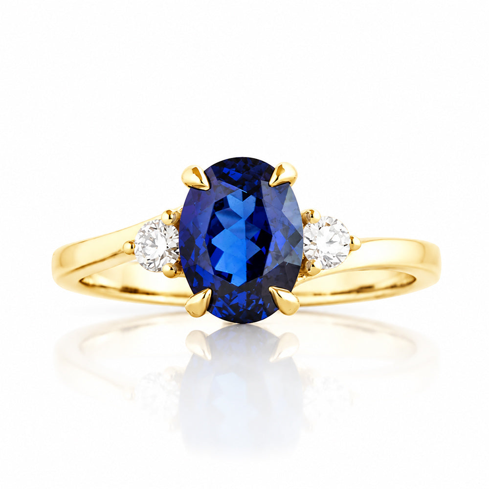 Georgie, a Blue Sapphire and Diamond Trilogy Ring - 8x6mm - Victoria's Jewellery
