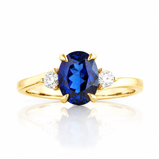 Georgie, a Blue Sapphire and Diamond Trilogy Ring - 8x6mm