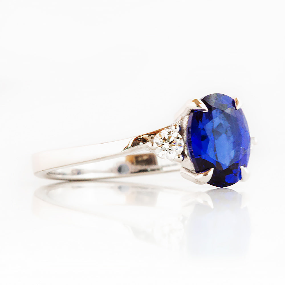 Georgie, a Blue Sapphire and Diamond Trilogy Ring - 8x6mm