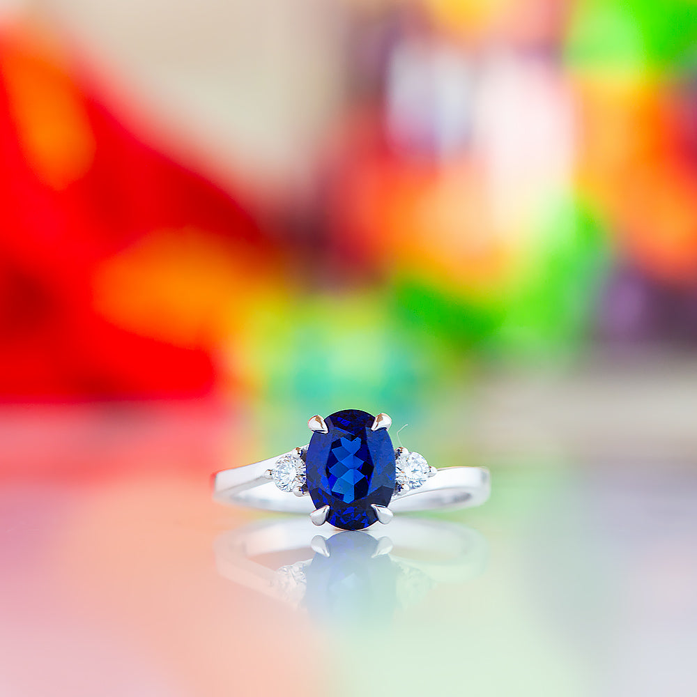 Georgie, a Blue Sapphire and Diamond Trilogy Ring - 8x6mm