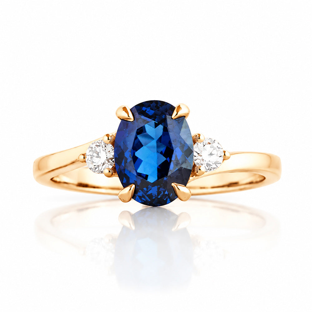 Georgie, a Blue Sapphire and Diamond Trilogy Ring - 8x6mm - Victoria's Jewellery