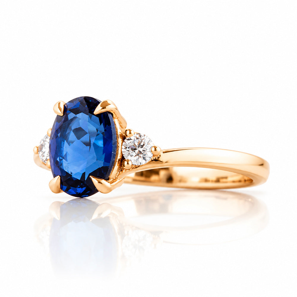 Georgie, a Blue Sapphire and Diamond Trilogy Ring - 8x6mm - Victoria's Jewellery