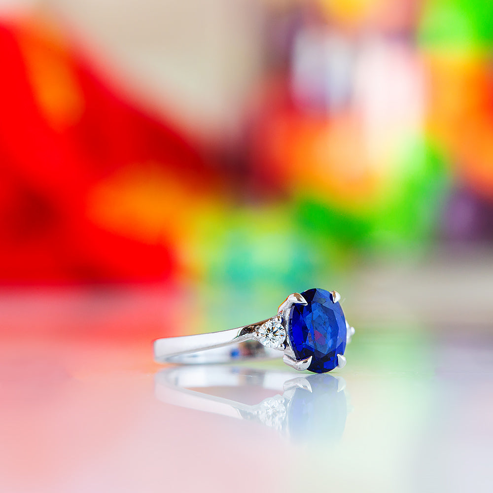Georgie, a Blue Sapphire and Diamond Trilogy Ring - 8x6mm