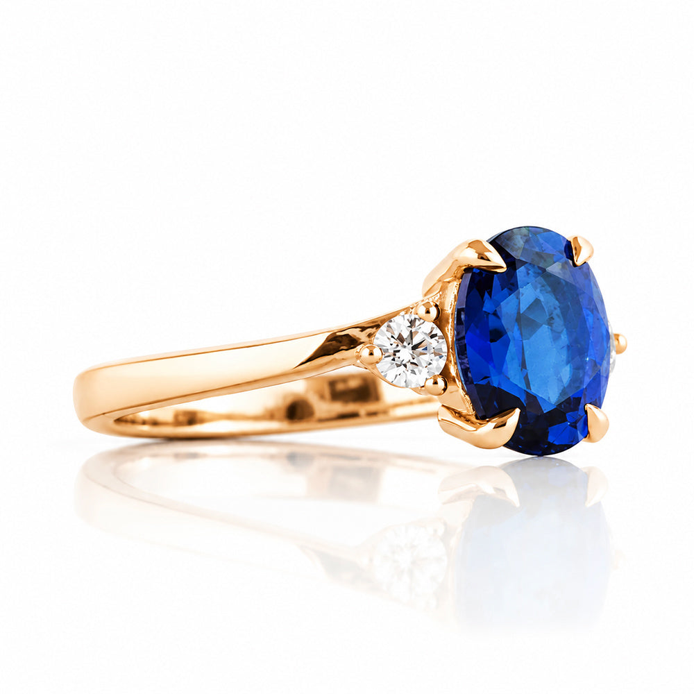 Georgie, a Blue Sapphire and Diamond Trilogy Ring - 8x6mm - Victoria's Jewellery