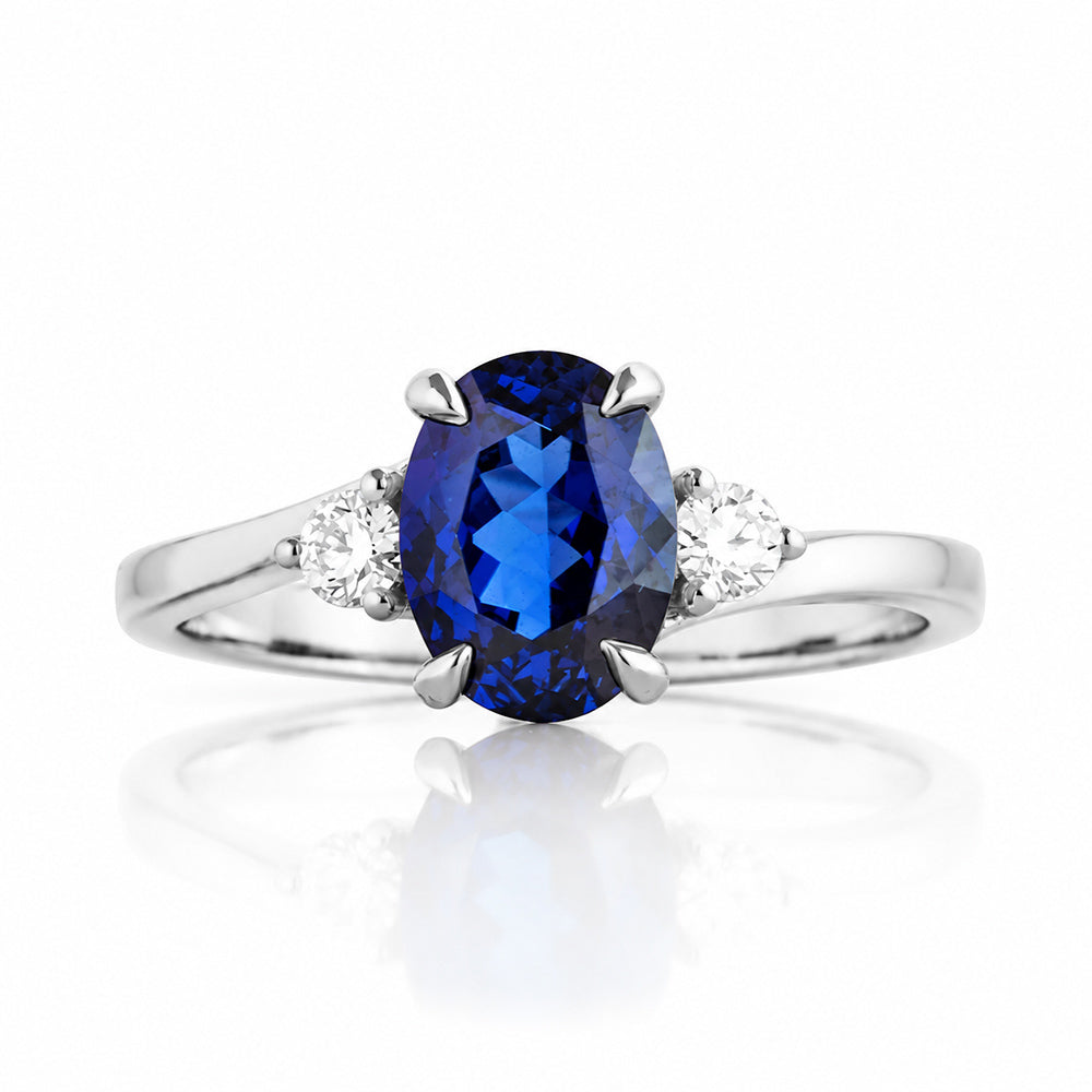 Georgie, a Blue Sapphire and Diamond Trilogy Ring - 8x6mm - Victoria's Jewellery