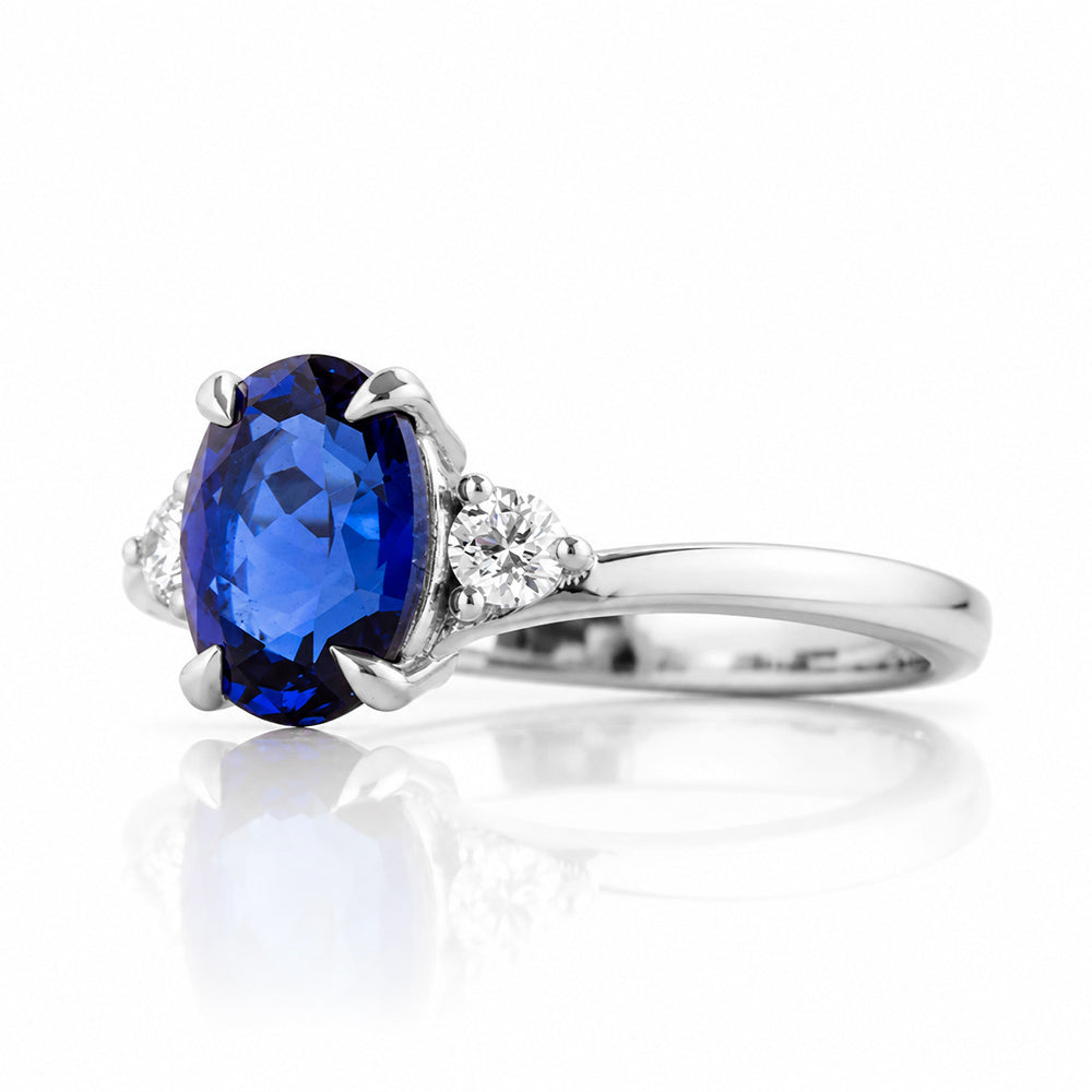 Georgie, a Blue Sapphire and Diamond Trilogy Ring - 8x6mm - Victoria's Jewellery