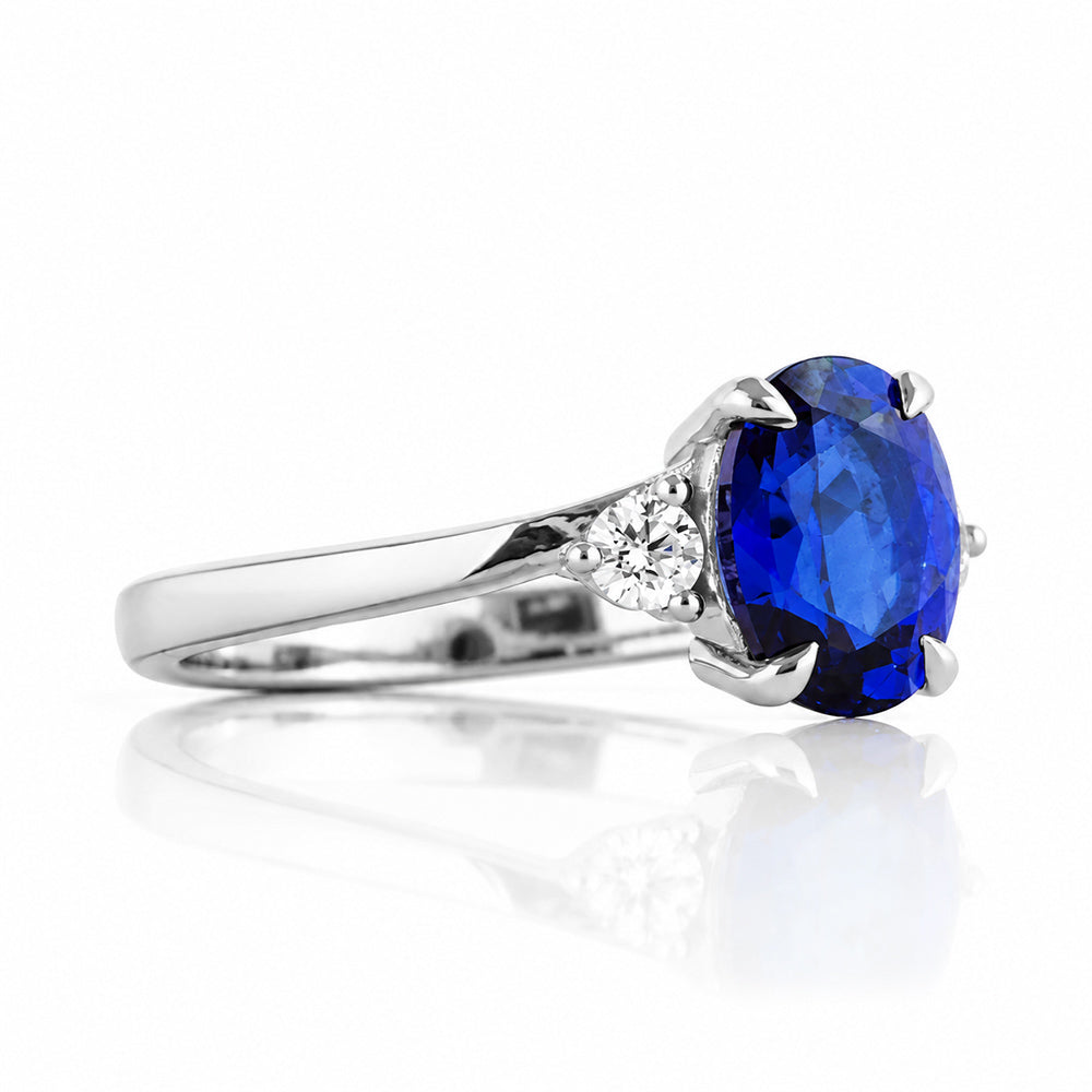 Georgie, a Blue Sapphire and Diamond Trilogy Ring - 8x6mm - Victoria's Jewellery