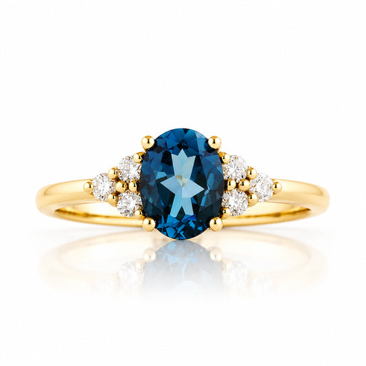 Este, Oval cut Lab Sapphire and Diamond Ring