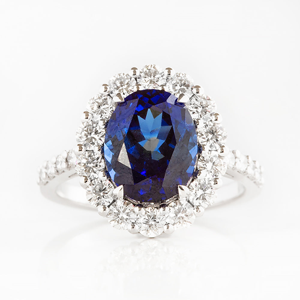 Karmi, oval cut Lab Sapphire and Diamond Ring