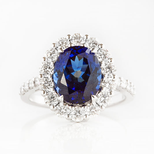 Karmi, oval cut Lab Sapphire and Diamond Ring