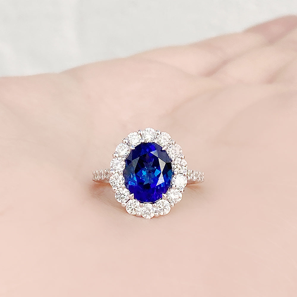 Karmi, oval cut Lab Sapphire and Diamond Ring