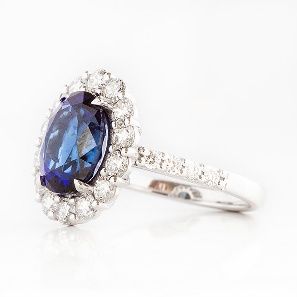Karmi, oval cut Lab Sapphire and Diamond Ring