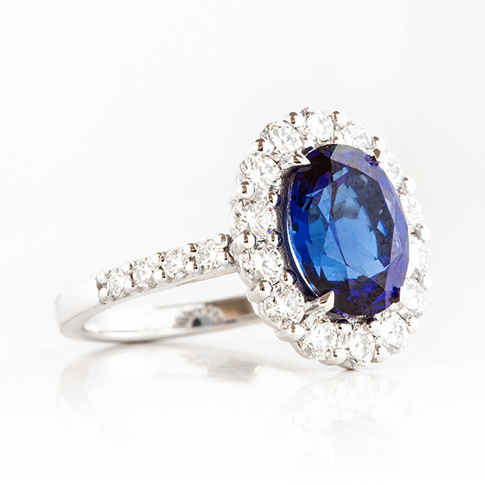 Karmi, oval cut Lab Sapphire and Diamond Ring