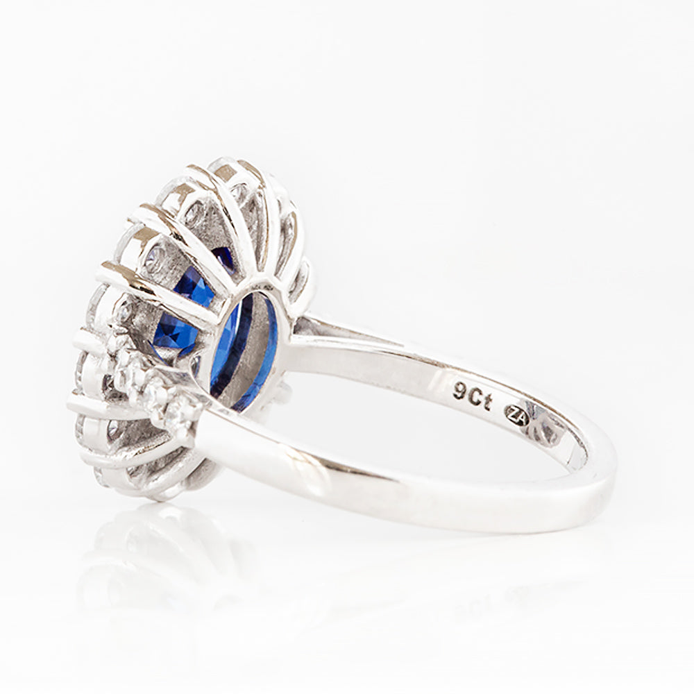 Karmi, oval cut Lab Sapphire and Diamond Ring