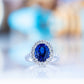 Karmi, oval cut Lab Sapphire and Diamond Ring