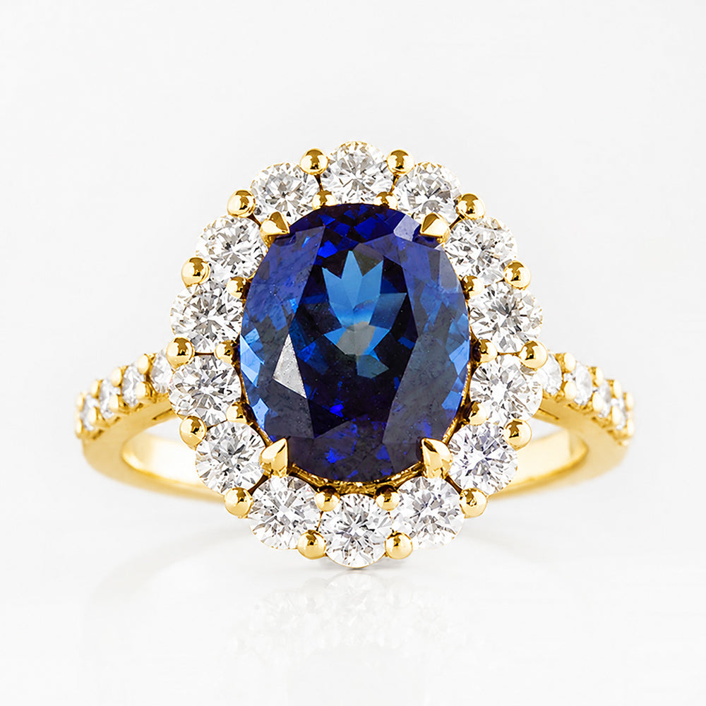 Karmi, oval cut Lab Sapphire and Diamond Ring - Victoria's Jewellery