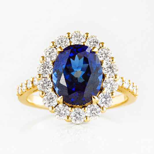 Karmi, oval cut Lab Sapphire and Diamond Ring