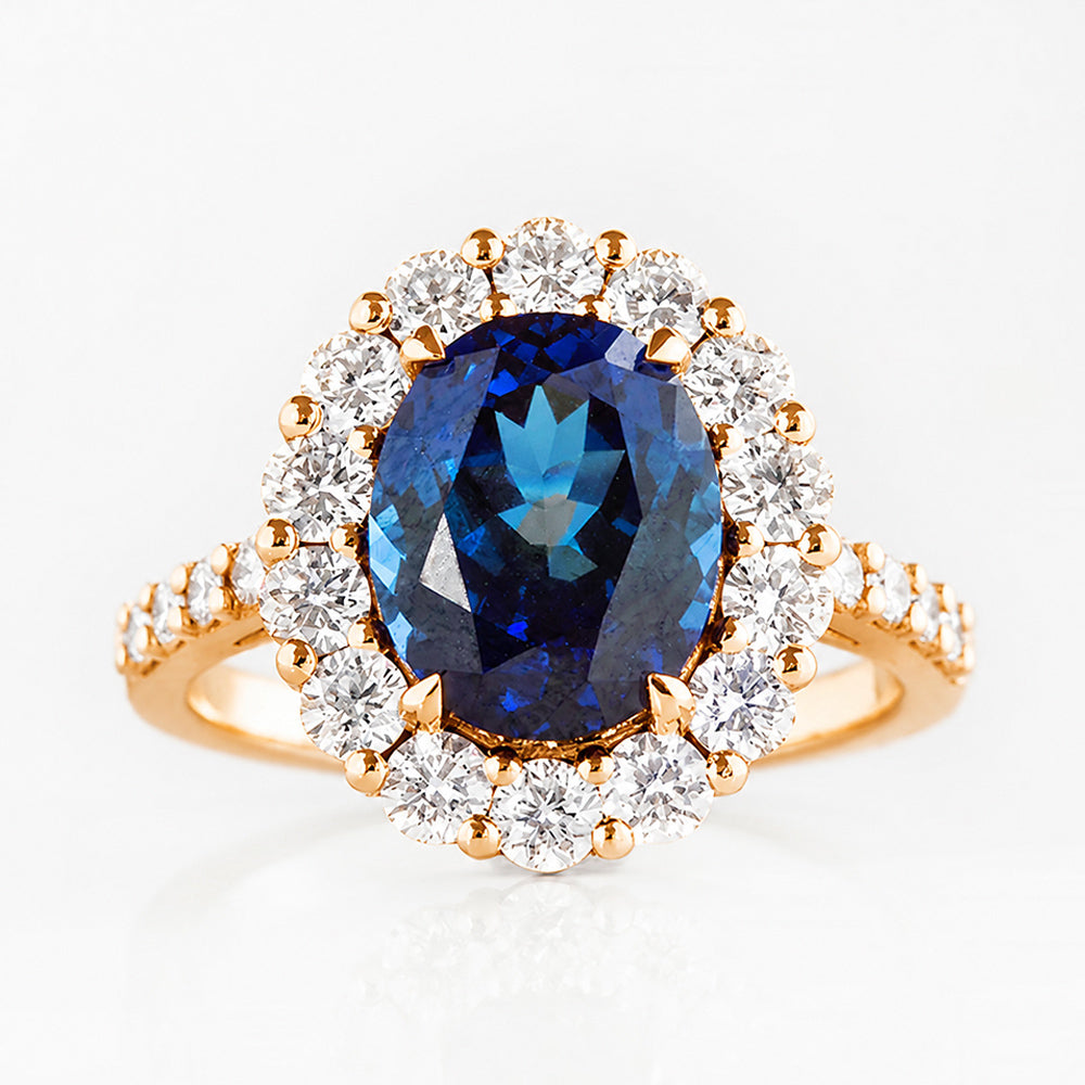 Karmi, oval cut Lab Sapphire and Diamond Ring - Victoria's Jewellery