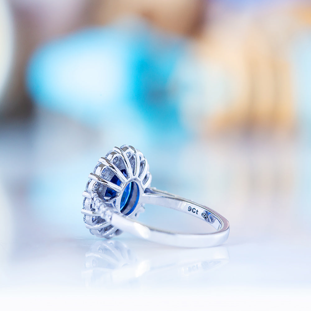 Karmi, oval cut Lab Sapphire and Diamond Ring