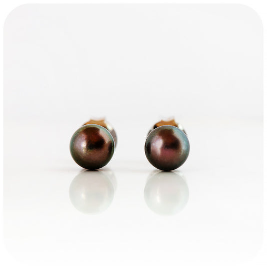dark peacock colour round fresh water pearl stud earrings