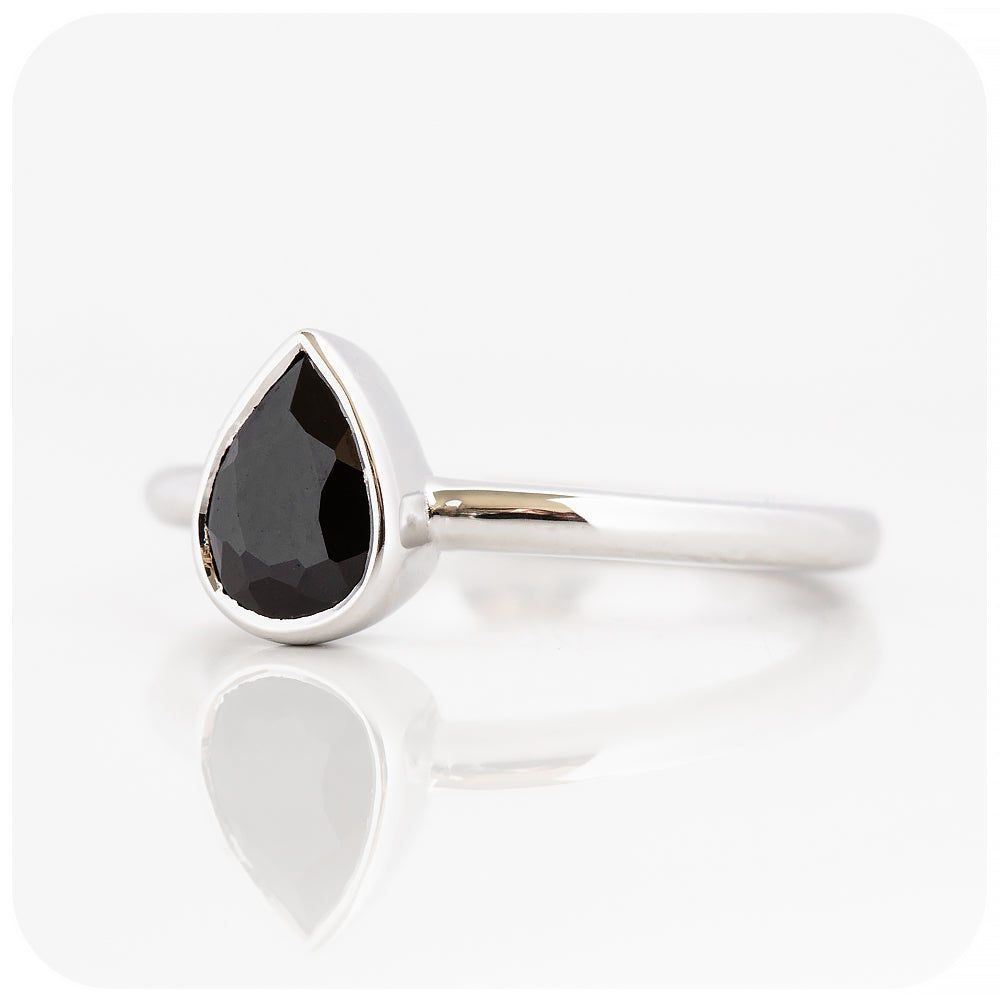 Pear cut Black Moissanite Solitaire Engagement Wedding Ring - Victoria's Jewellery