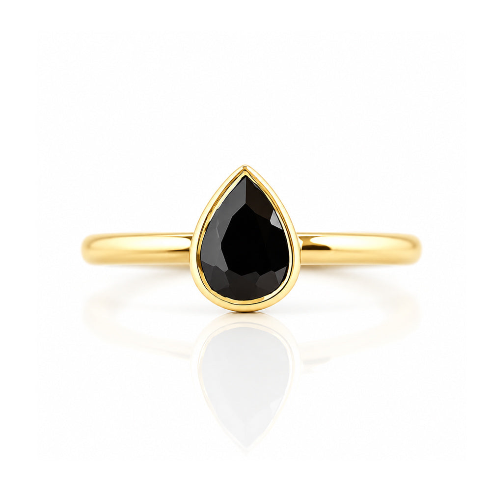 Linda, Pear cut Black Spinel Ring - Victoria's Jewellery