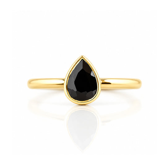 Linda, Pear cut Black Spinel Ring - Victoria's Jewellery