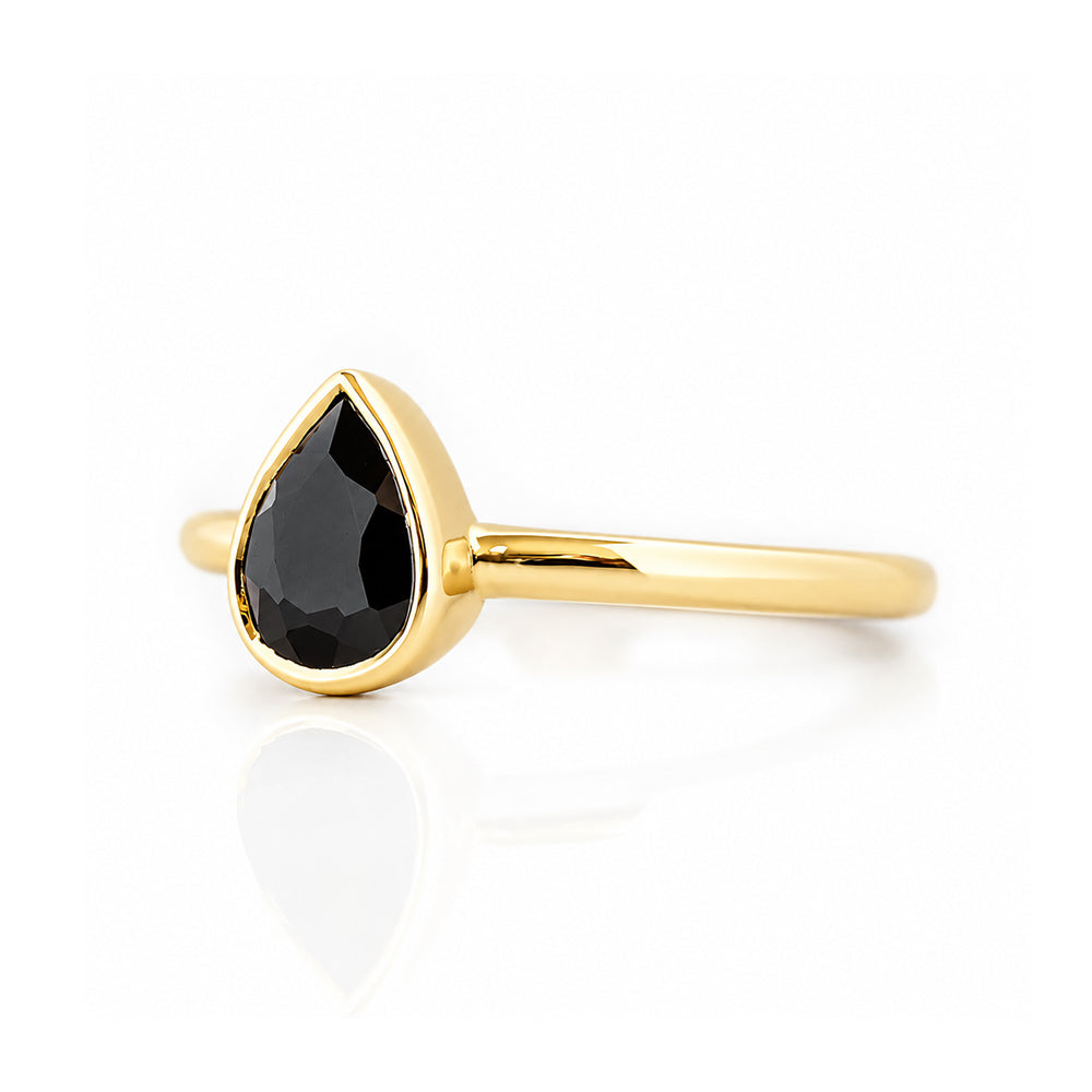 Linda, Pear cut Black Spinel Ring - Victoria's Jewellery