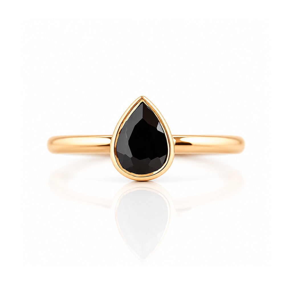 Linda, Pear cut Black Spinel Ring - Victoria's Jewellery
