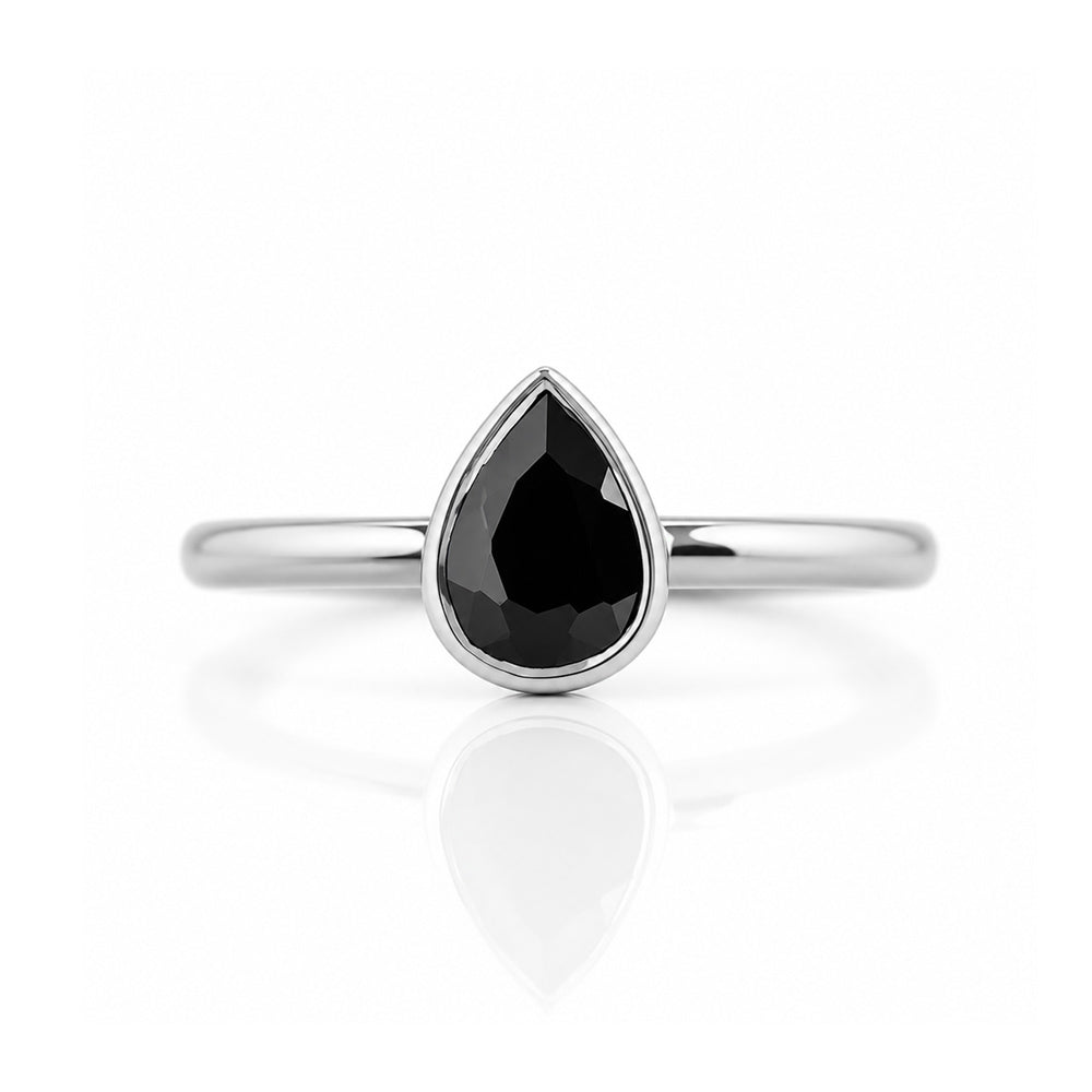 Linda, Pear cut Black Spinel Ring - Victoria's Jewellery