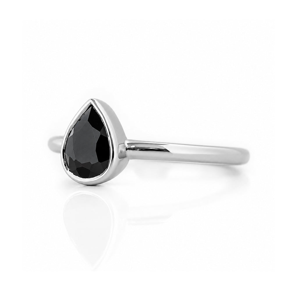 Linda, Pear cut Black Spinel Ring - Victoria's Jewellery