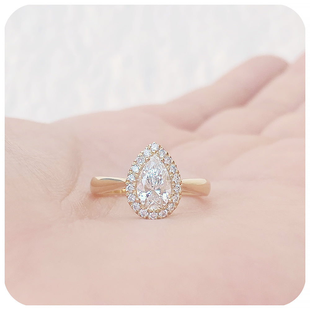 Pear cut Lab Grown Diamond Halo Engagement or Anniversary ring - Victoria's Jewellery