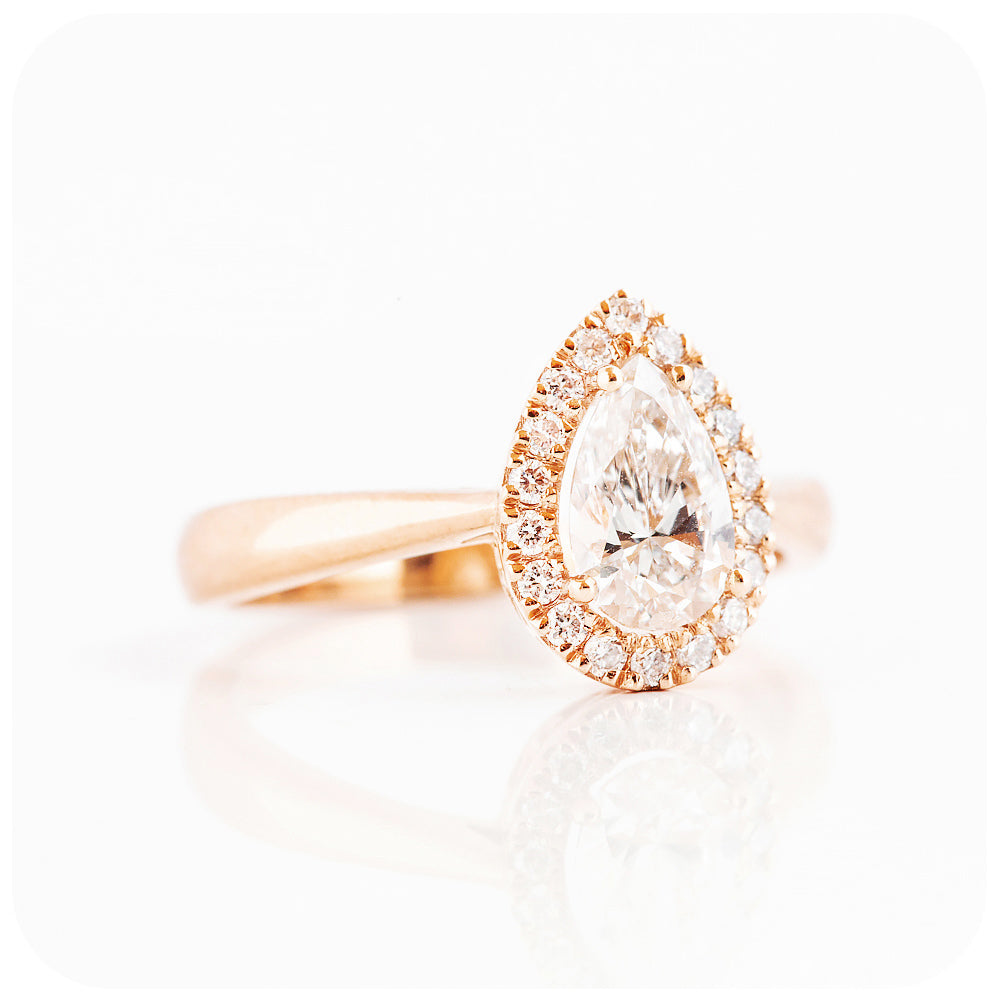 Pear cut Lab Grown Diamond Halo Engagement or Anniversary ring - Victoria's Jewellery