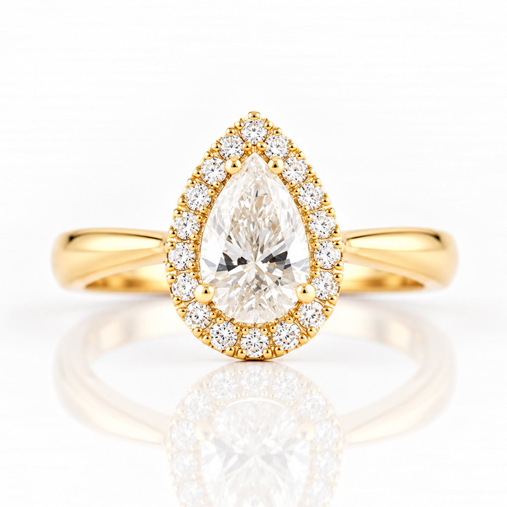 Grace, a Pear cut Lab Diamond Halo Engagement Ring - 1ct - Victoria's Jewellery