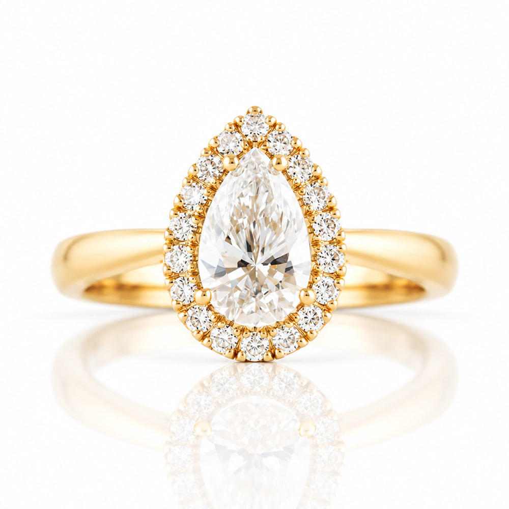 Grace, a Pear cut Lab Diamond Halo Engagement Ring - 1.5ct