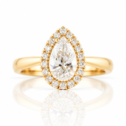 Grace, a Pear cut Lab Diamond Halo Engagement Ring - 1.5ct