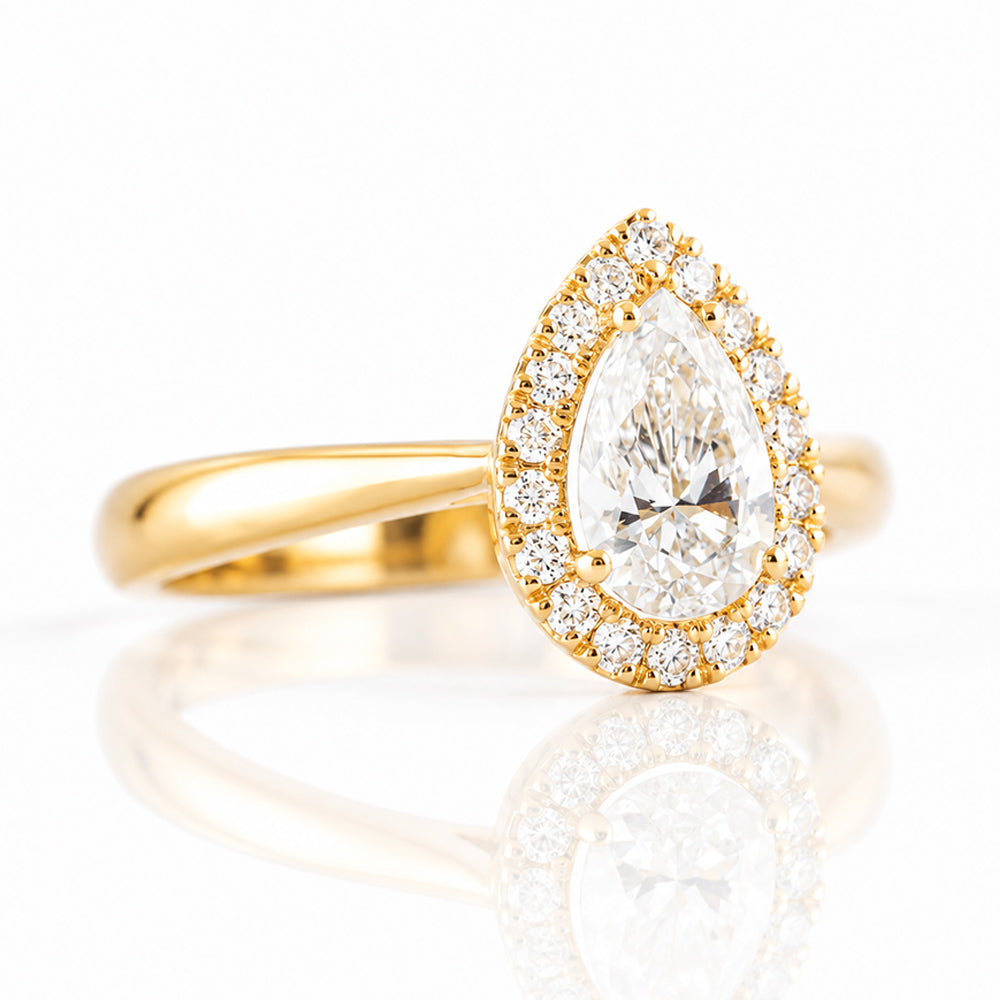 Grace, a Pear cut Lab Diamond Halo Engagement Ring - 1.5ct