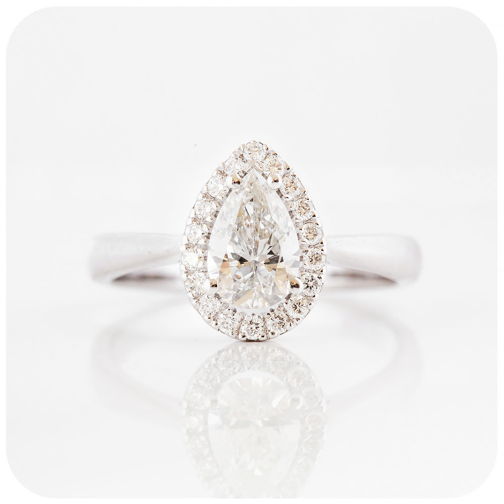 Pear cut Lab Grown Diamond Halo Engagement or Anniversary ring - Victoria's Jewellery