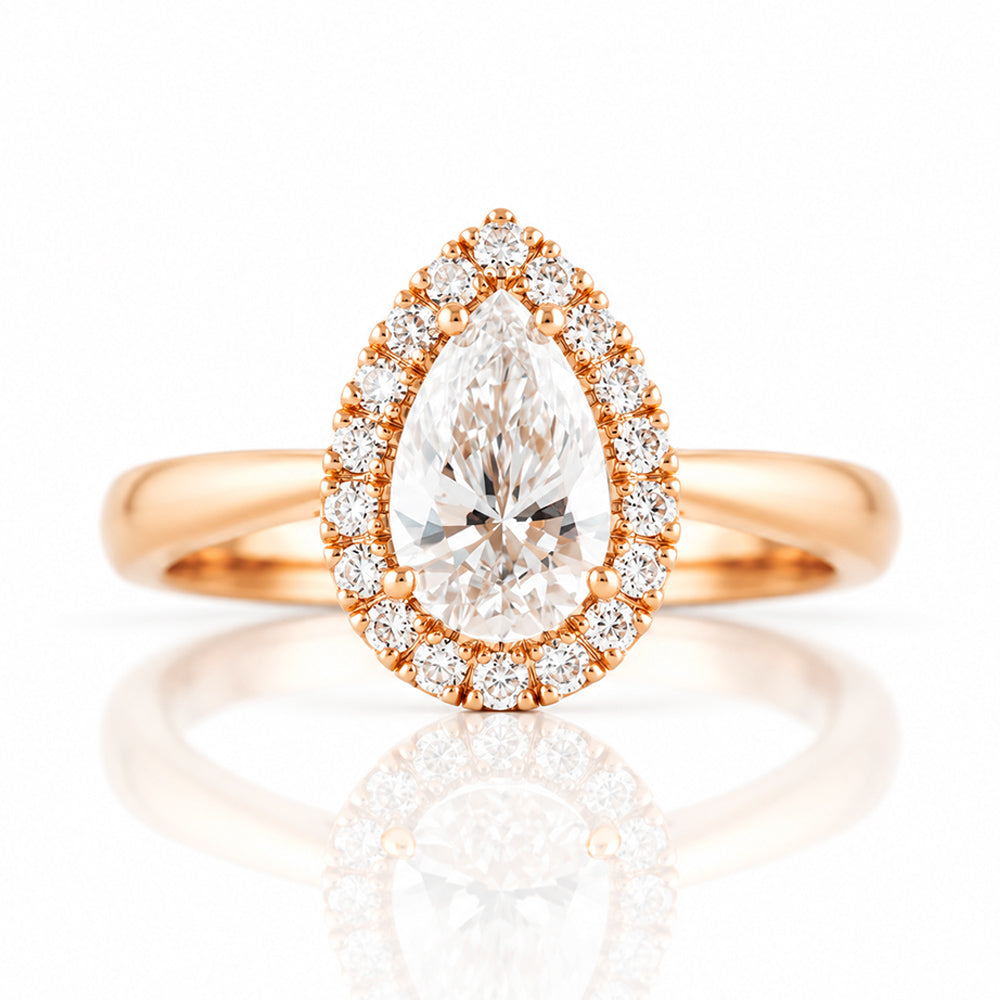 Grace, a Pear cut Lab Diamond Halo Engagement Ring - 1.5ct
